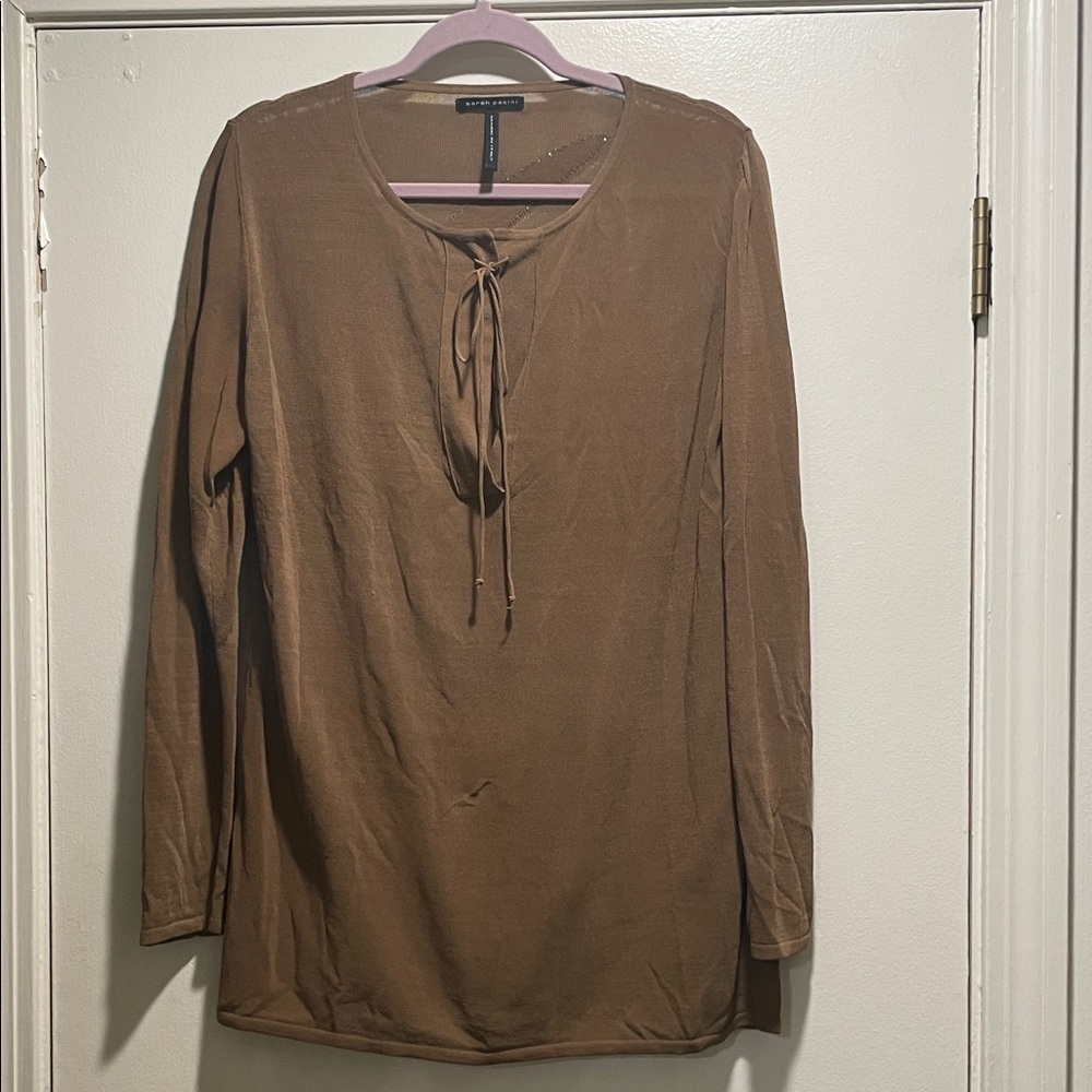 Sarah Pacini Camel V-Neck Sweater